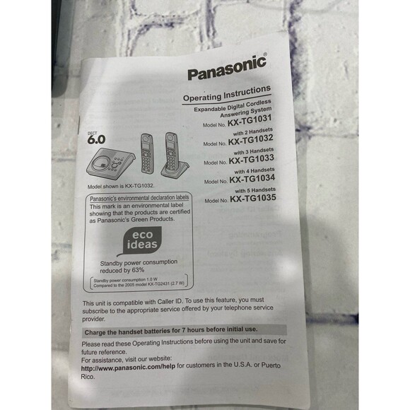 Panasonic KX-TG103S Two (2) Cordless Handset Phones with Bases, Power Cords, - Picture 6 of 11